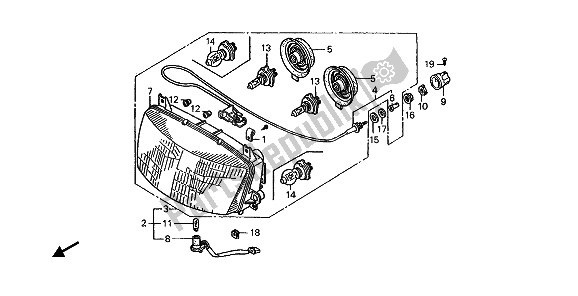 All parts for the Headlight (uk) of the Honda ST 1100 1992