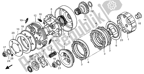 Todas as partes de Embreagem do Honda TRX 400 FW Fourtrax Foreman 2002