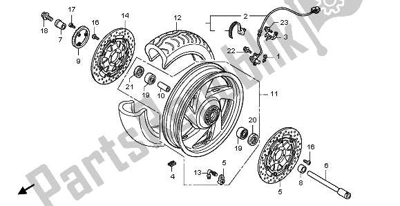 All parts for the Front Wheel of the Honda GL 1800 2008