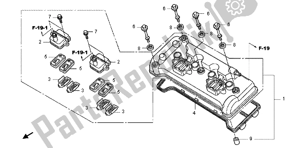 All parts for the Cylinder Head Cover of the Honda CB 1000R 2012