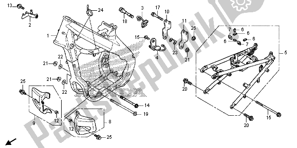 Alle onderdelen voor de Frame Lichaam van de Honda CRF 250X 2013