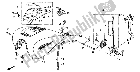 All parts for the Fuel Tank of the Honda VTX 1300S 2007