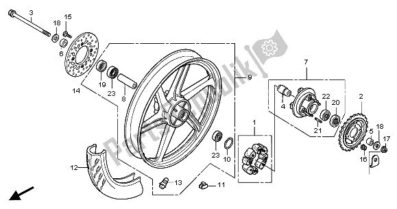 All parts for the Rear Wheel of the Honda CBR 125 RW 2005