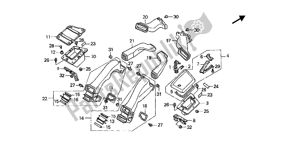 All parts for the Fairing Pocket & Air Duct of the Honda GL 1500 1988