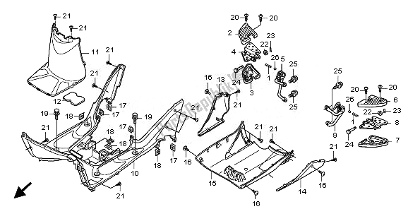 All parts for the Floor Panel & Pillion Step of the Honda SH 150S 2011