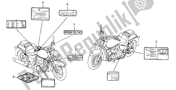 Alle onderdelen voor de Waarschuwingsetiket van de Honda VT 750C 2007