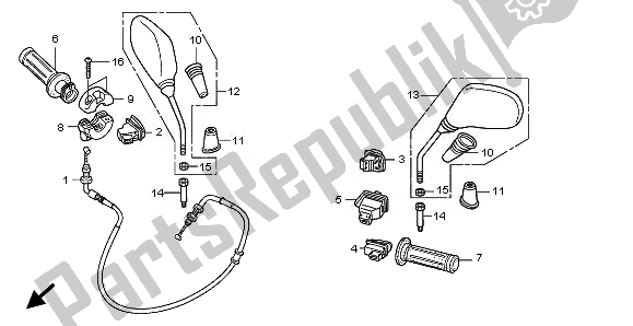 All parts for the Switch & Cable & Mirror of the Honda SH 125R 2010