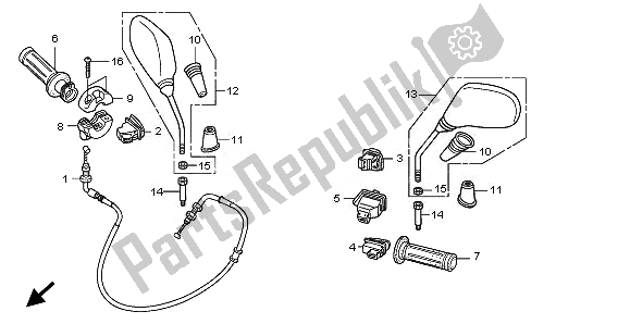 All parts for the Switch & Cable & Mirror of the Honda SH 125R 2010