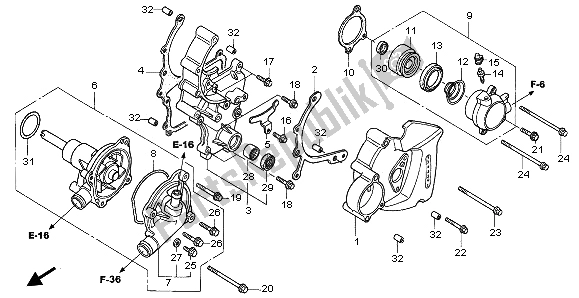 Alle onderdelen voor de Waterpomp van de Honda VFR 800A 2003