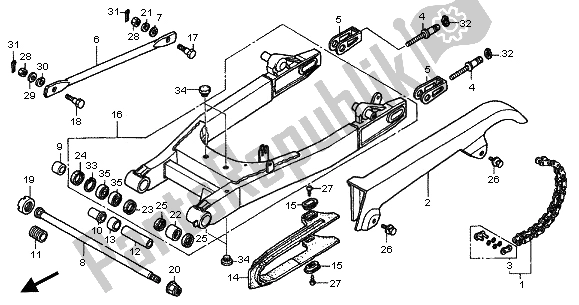 Alle onderdelen voor de Achterbrug van de Honda VT 750 DC 2001