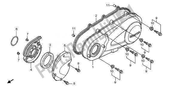 All parts for the Left Crankcase Cover of the Honda FES 125A 2010