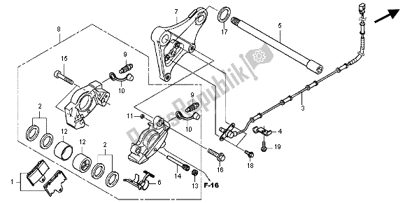 All parts for the Rear Brake Caliper of the Honda VT 750 CS 2012