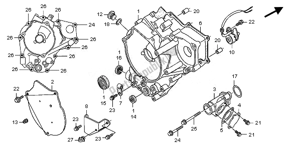 All parts for the Rear Crankcase Cover of the Honda TRX 250 EX 2008