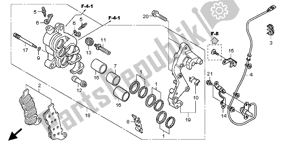 All parts for the R. Front Brake Caliper of the Honda CB 600F3A Hornet 2009