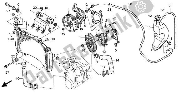 All parts for the Radiator of the Honda ST 1300 2002