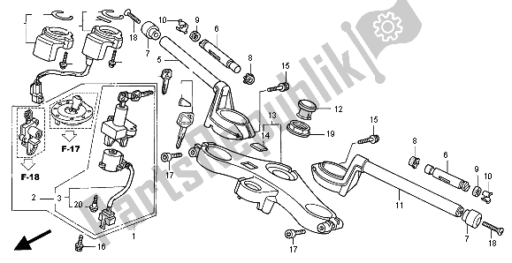 All parts for the Handle Pipe & Top Bridge of the Honda VFR 800 FI 1998