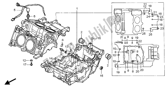 All parts for the Crankcase of the Honda VFR 800 FI 2001