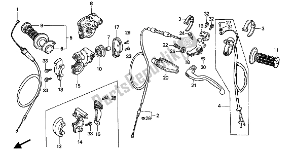 Todas las partes para Manejar Palanca E Interruptor Y Cable de Honda CR 125R 1991