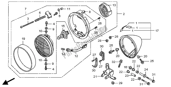 All parts for the Headlight (uk) of the Honda VT 750 CS 2010