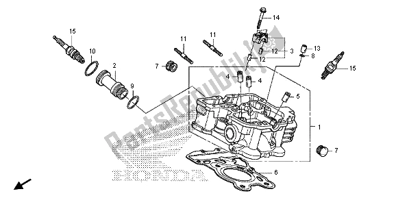 All parts for the Rear Cylinder Head of the Honda VT 1300 CXA 2013