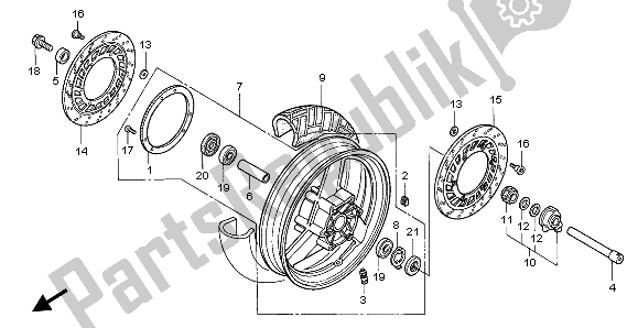 All parts for the Front Wheel of the Honda ST 1100A 1998