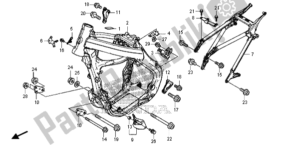 All parts for the Frame Body of the Honda CRF 250R 2015