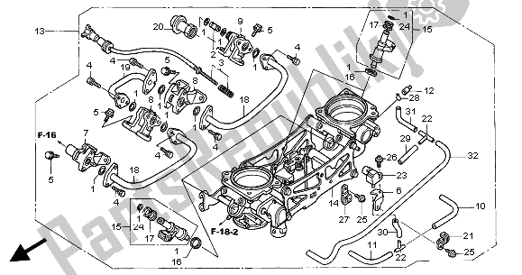 Tutte le parti per il Corpo Farfallato (assy.) del Honda VTR 1000 SP 2004