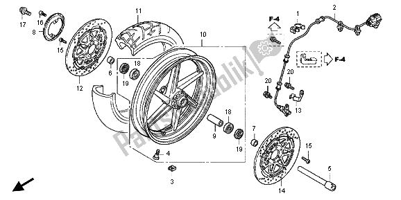 All parts for the Front Wheel of the Honda VFR 800X 2013