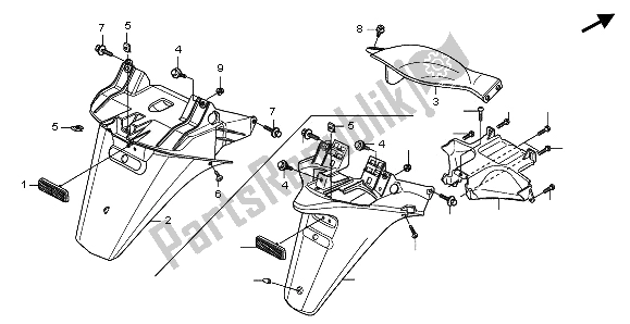 All parts for the Rear Fender of the Honda FES 125 2006