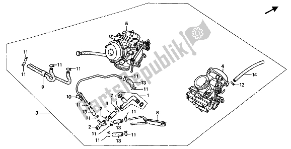 All parts for the Carburetor (assy.) of the Honda PC 800 1990