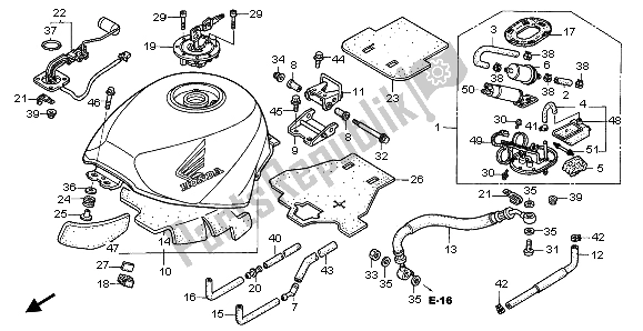 All parts for the Fuel Tank of the Honda VFR 800 FI 1999