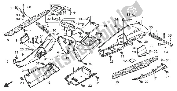 All parts for the Floor Panel & Center Cover of the Honda FES 125 2005