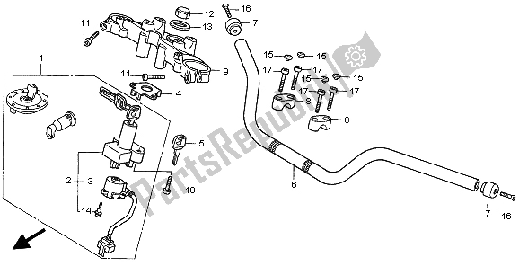 All parts for the Handle Pipe & Top Bridge of the Honda CB 750F2 1999