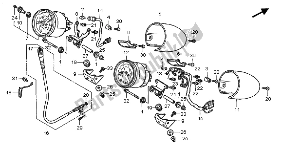Alle onderdelen voor de Meter (kmh) van de Honda GL 1500C 2001