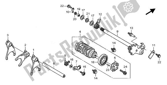 All parts for the Gearshift Drum of the Honda CB 600F Hornet 2008