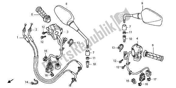 Toutes les pièces pour le Poignée Et Interrupteur Et Câble du Honda NC 700 XD 2013