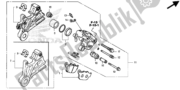 All parts for the Rear Brake Caliper of the Honda CB 500F 2013