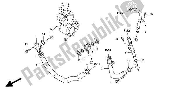 Alle onderdelen voor de Waterpijp van de Honda NT 650V 2000