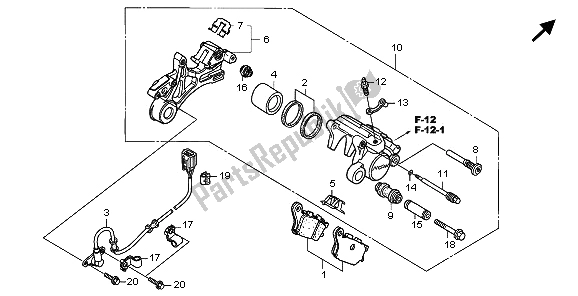 All parts for the Rear Brake Caliper & Speed Sensor of the Honda XL 700V Transalp 2009