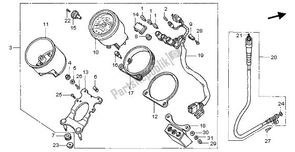 All parts for the Meter (kmh) of the Honda VT 1100C2 1998