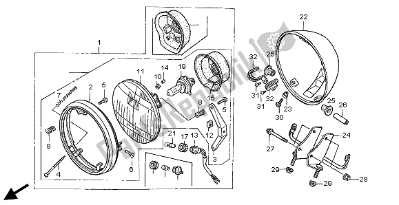 All parts for the Headlight (uk) of the Honda VT 750 DC 2002