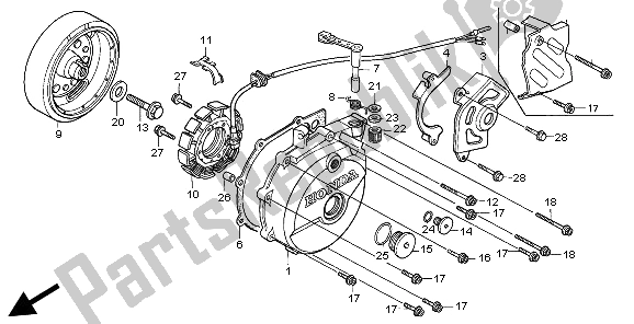 All parts for the Left Crankcase Cover of the Honda XR 600R 1995