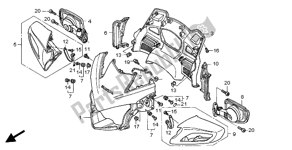 All parts for the Upper Cowl of the Honda ST 1300A 2003