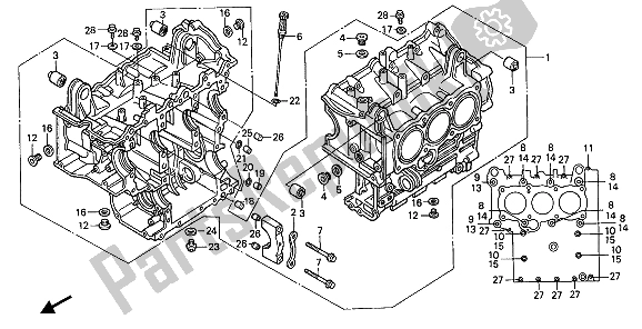 All parts for the Cylinder Block of the Honda GL 1500 1989