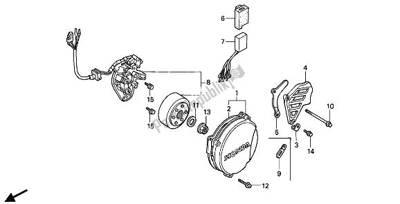 All parts for the Left Crankcase Cover & Generator of the Honda CR 500R 2 1990