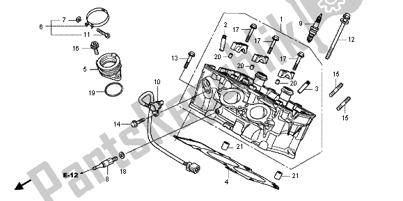 All parts for the Cylinder Head (rear) of the Honda VFR 1200 FD 2012