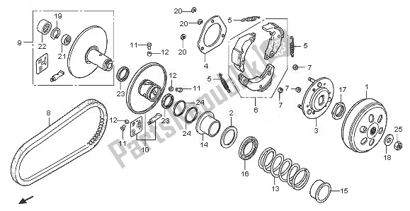 All parts for the Driven Face of the Honda PES 125R 2008