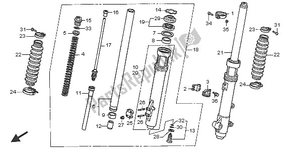 All parts for the Front Fork of the Honda XR 650R 2005