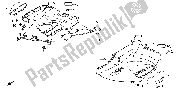 All parts for the Middle Cowl of the Honda NT 650V 1999