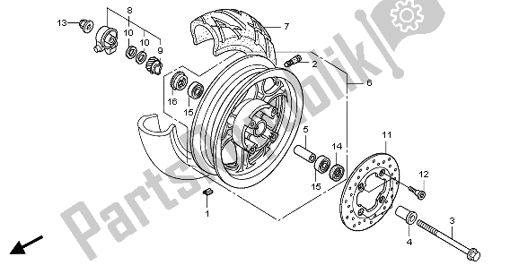 All parts for the Front Wheel of the Honda PES 150 2006